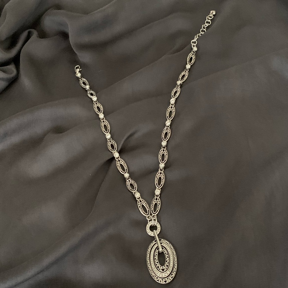Brighton Silver Plated Swing Necklace with Crystals, Retired